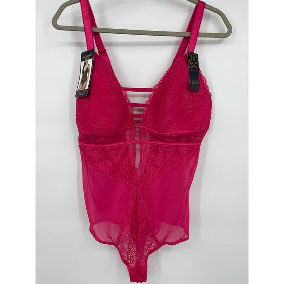 Rachel Roy Sexy Pink Lace Highcut Thong Teddy NEW Size 1X - Picture 1 of 15